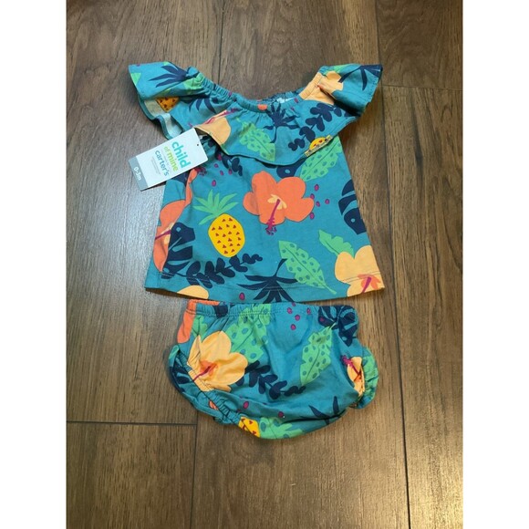 child of mine 0-3 months 2 piece shirt dress set teal green nwt - Picture 1 of 4